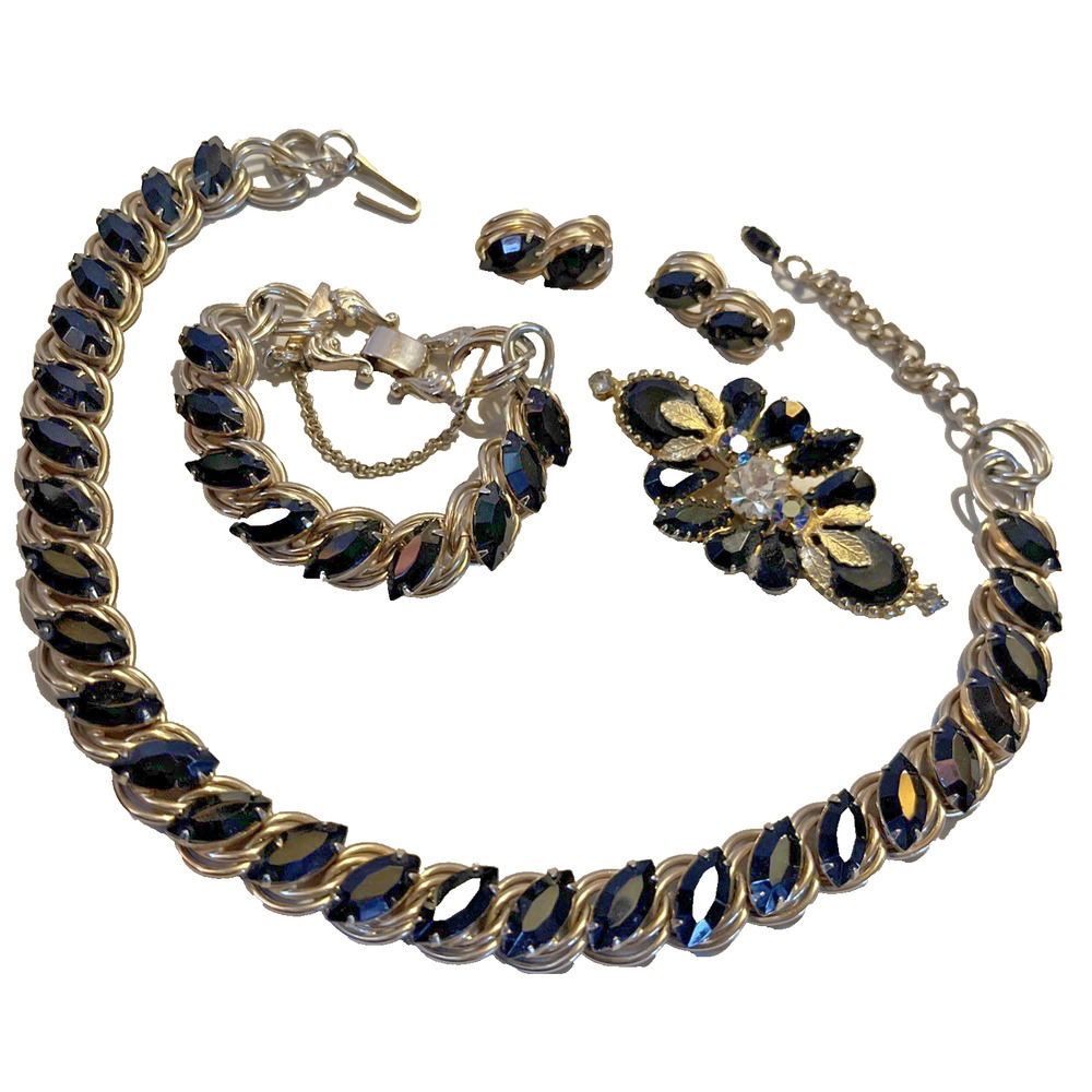 FABULOUS Mid Century Black Glass Suite Costume Jewelry